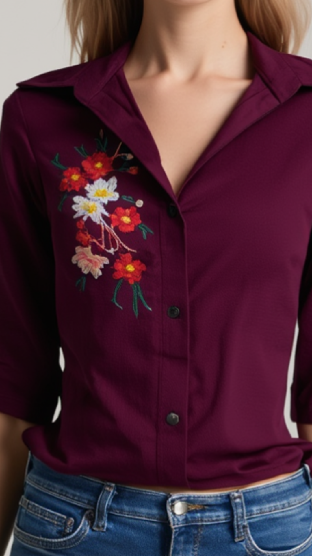 Πουκάμισο Μπορντό – Κεντητό