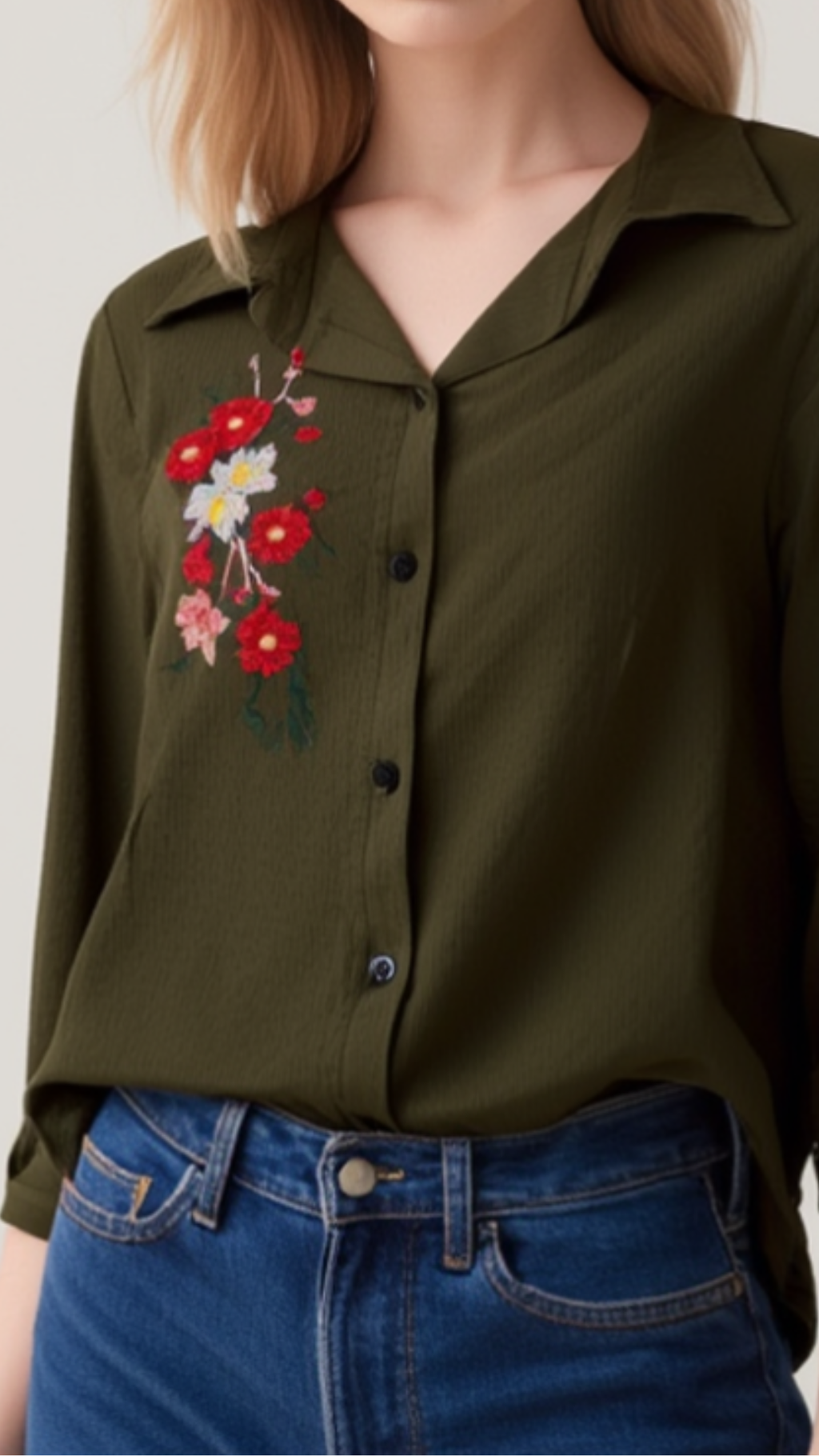 Πουκάμισο Λαδί – Κεντητό