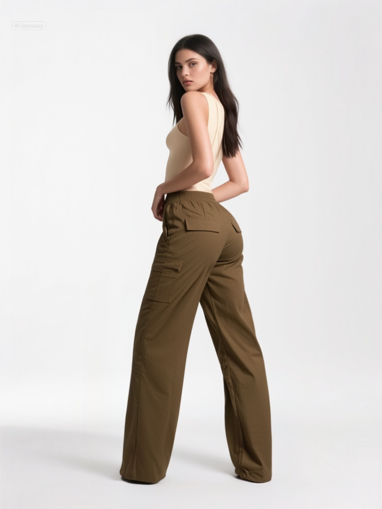 Cargo Παντελόνι – Καφέ Wide Leg