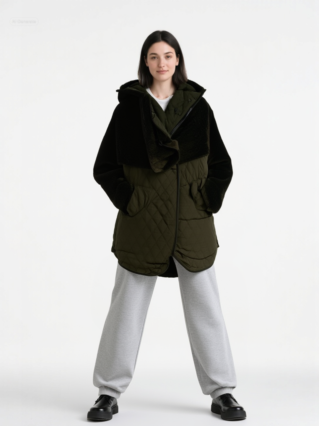 Παλτό «Αθηνά» – Δίχρωμο Λαδί/Μαύρο