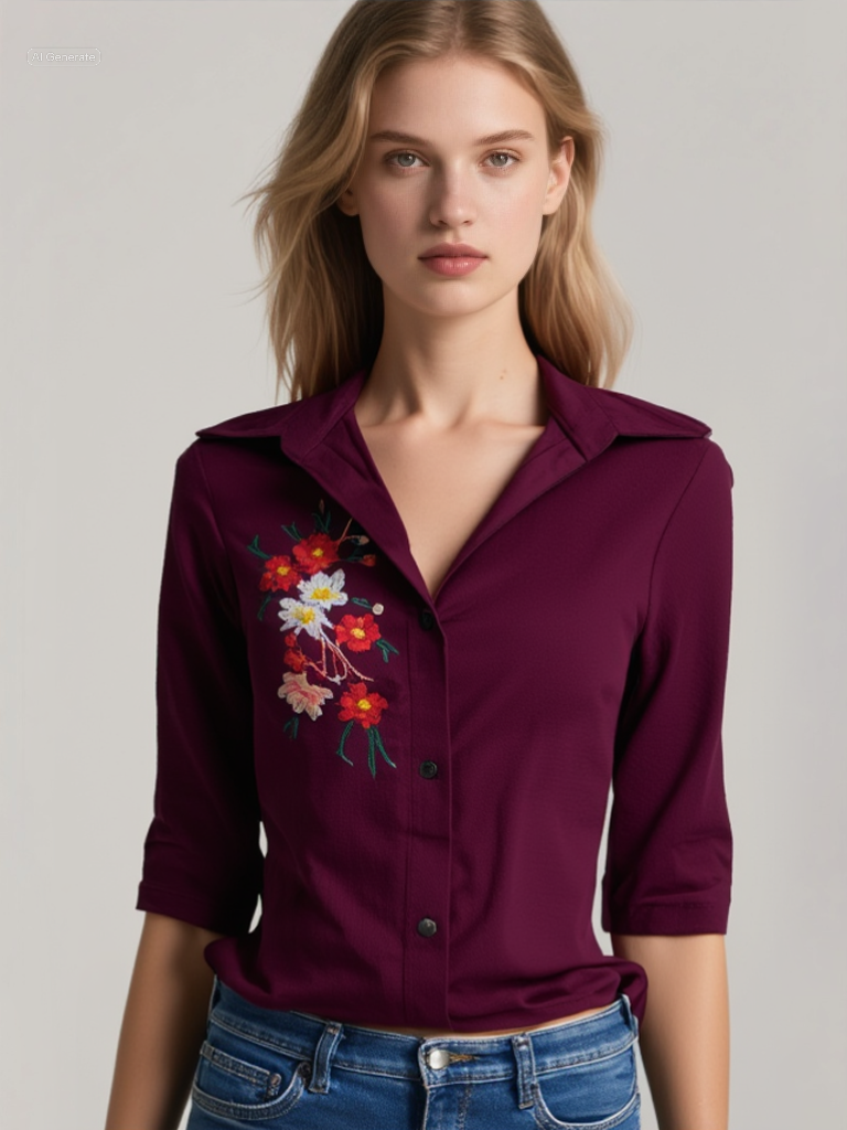 Πουκάμισο Μπορντό – Κεντητό