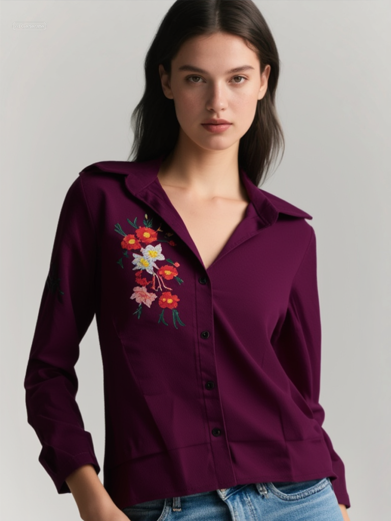 Πουκάμισο Μπορντό – Κεντητό