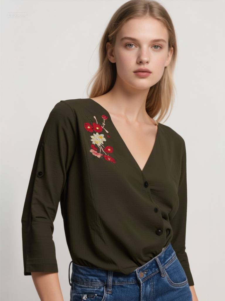 Πουκάμισο Λαδί – Κεντητό