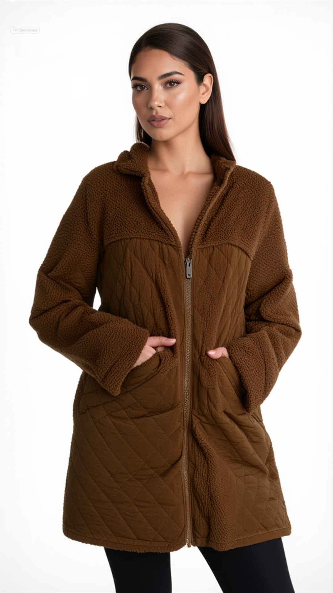 Παλτό «Ίρις» – Καφέ Fleece με Φερμουάρ